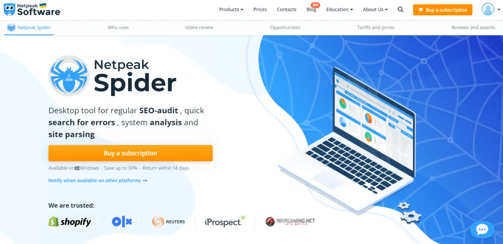Netpeak Spider landing page