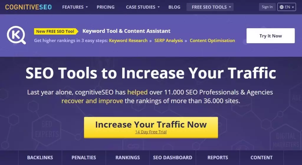 Cognitive SEO tool Review homepage
