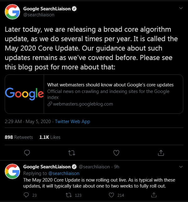 Google May 2020 Core Update Announcement