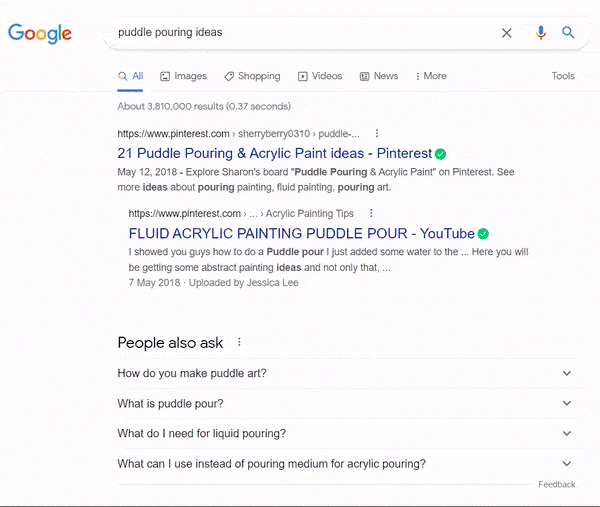 Puddle pouring current SERPs
